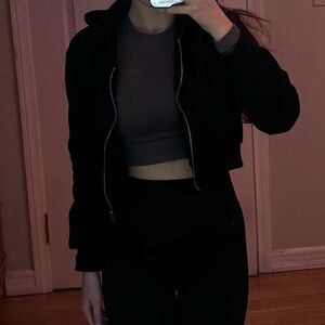 Cropped black zip up hoodie